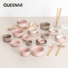 퀸나 도자기 그릇 라운드 2인 홈세트 14P QN-RO14PW QN-RO14PG